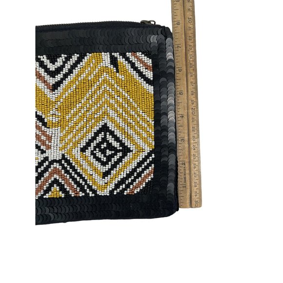 Anthropologie Jasper & Jeera Black Beaded Sequin Clutch Black Gold - Picture 5 of 5